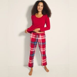 NWT - Soma Embraceable Ankle Length Red Plaid & Polka Pajama Pants (Pants Only)